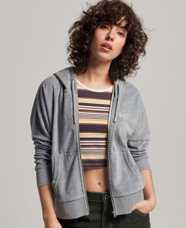 uy Superdry mujer sudadera con cremallera y logo vintage de algodón orgánico gris DT2N8Z2197 ropa