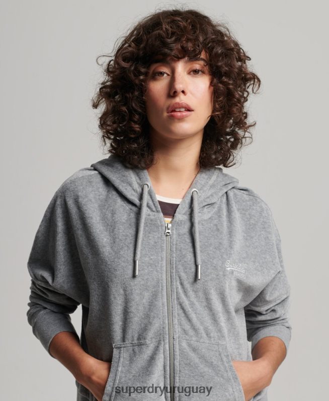 uy Superdry mujer sudadera con cremallera y logo vintage de algodón orgánico gris DT2N8Z2197 ropa
