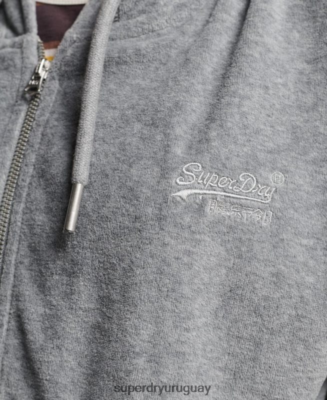 uy Superdry mujer sudadera con cremallera y logo vintage de algodón orgánico gris DT2N8Z2197 ropa