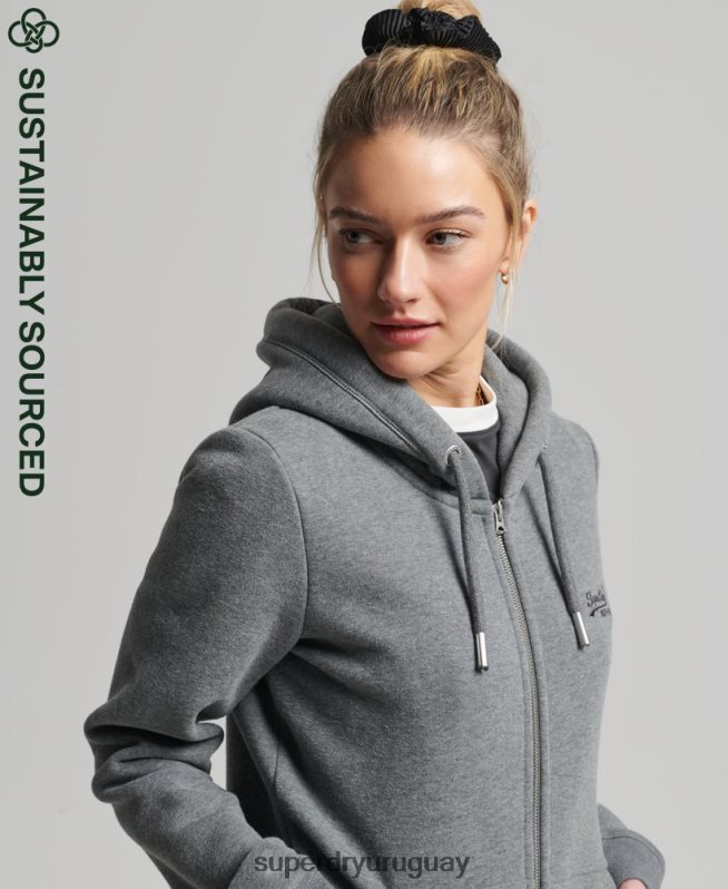 uy Superdry mujer sudadera con cremallera y logo vintage de algodón orgánico gris DT2N8Z3383 ropa