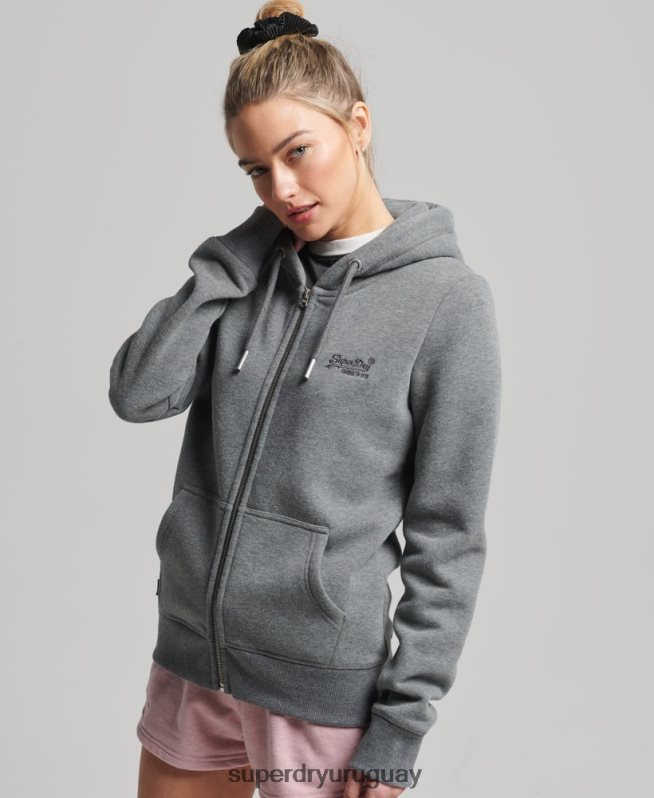 uy Superdry mujer sudadera con cremallera y logo vintage de algodón orgánico gris DT2N8Z3383 ropa