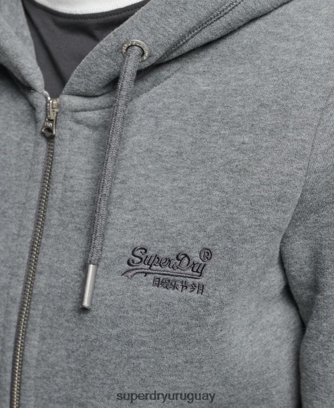 uy Superdry mujer sudadera con cremallera y logo vintage de algodón orgánico gris DT2N8Z3383 ropa