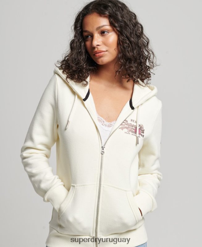 uy Superdry mujer sudadera con cremallera y logo vintage gris claro DT2N8Z2282 ropa