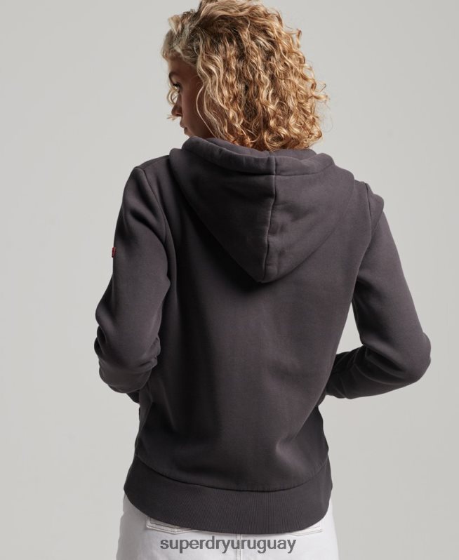 uy Superdry mujer sudadera con cremallera y logo vintage gris oscuro DT2N8Z2143 ropa