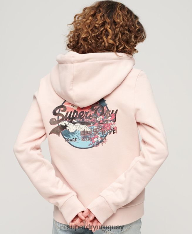 uy Superdry mujer sudadera con cremallera y logo vintage japonés rosa DT2N8Z3287 ropa