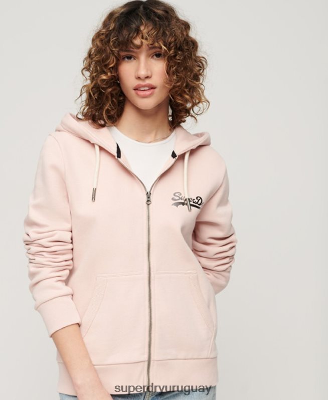 uy Superdry mujer sudadera con cremallera y logo vintage japonés rosa DT2N8Z3287 ropa
