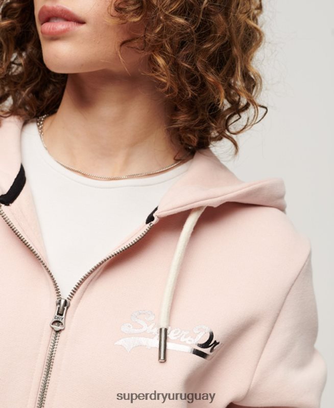 uy Superdry mujer sudadera con cremallera y logo vintage japonés rosa DT2N8Z3287 ropa