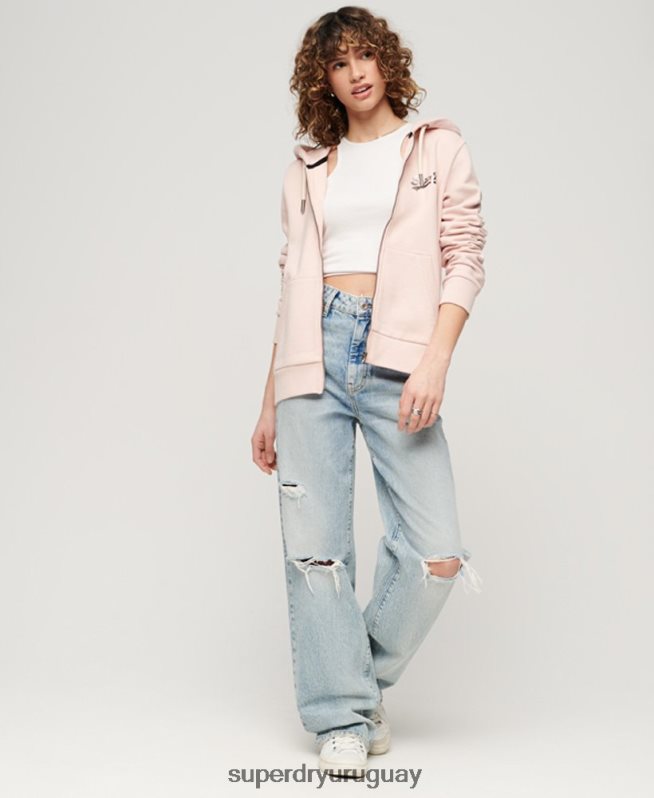 uy Superdry mujer sudadera con cremallera y logo vintage japonés rosa DT2N8Z3287 ropa