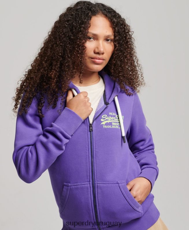 uy Superdry mujer sudadera con cremallera y logo vintage púrpura DT2N8Z2287 ropa