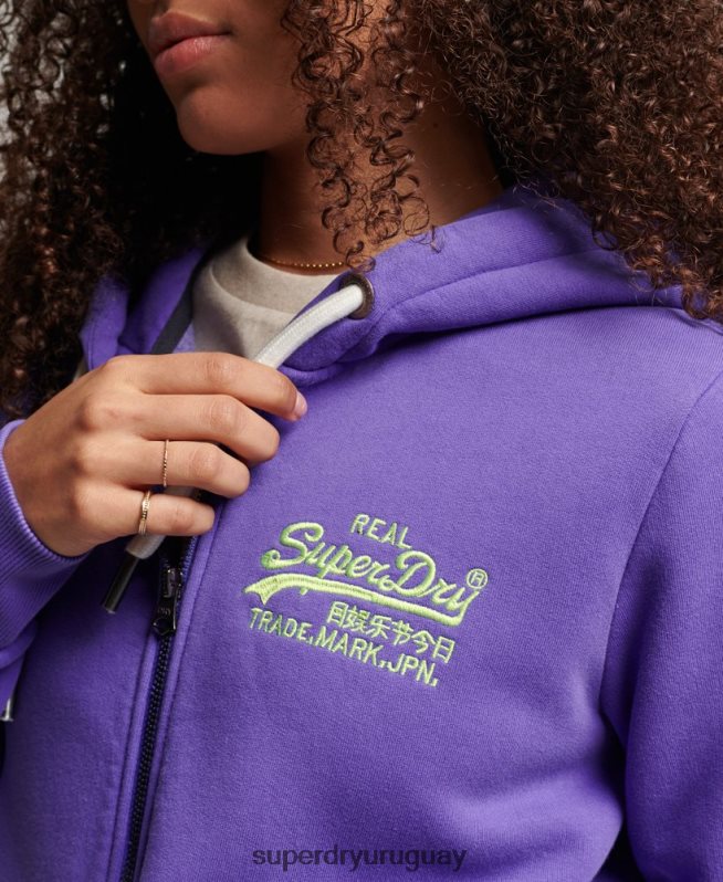 uy Superdry mujer sudadera con cremallera y logo vintage púrpura DT2N8Z2287 ropa