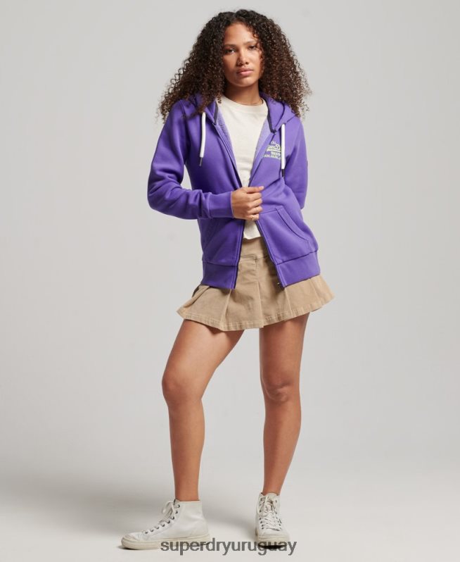 uy Superdry mujer sudadera con cremallera y logo vintage púrpura DT2N8Z2287 ropa