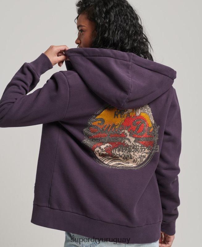 uy Superdry mujer sudadera con cremallera y logo vintage púrpura DT2N8Z3305 ropa