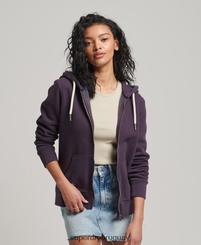 uy Superdry mujer sudadera con cremallera y logo vintage púrpura DT2N8Z3305 ropa