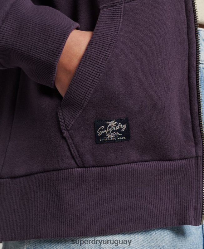 uy Superdry mujer sudadera con cremallera y logo vintage púrpura DT2N8Z3305 ropa