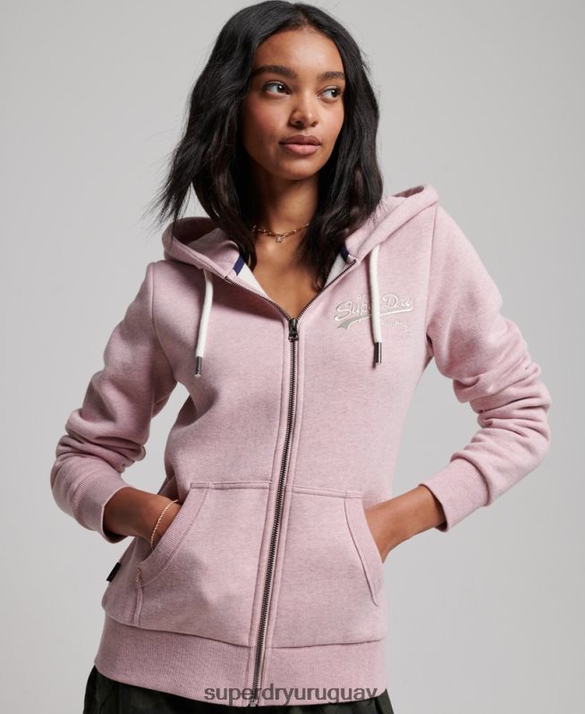 uy Superdry mujer sudadera con cremallera y logo vintage rosa DT2N8Z2239 ropa