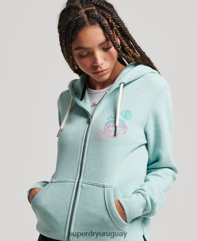 uy Superdry mujer sudadera con cremallera y pegatina de viaje azul claro DT2N8Z3289 ropa
