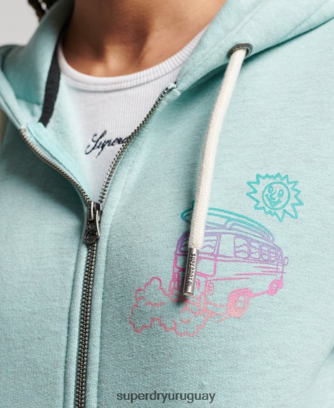 uy Superdry mujer sudadera con cremallera y pegatina de viaje azul claro DT2N8Z3289 ropa