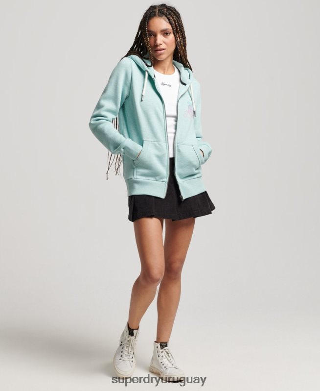 uy Superdry mujer sudadera con cremallera y pegatina de viaje azul claro DT2N8Z3289 ropa