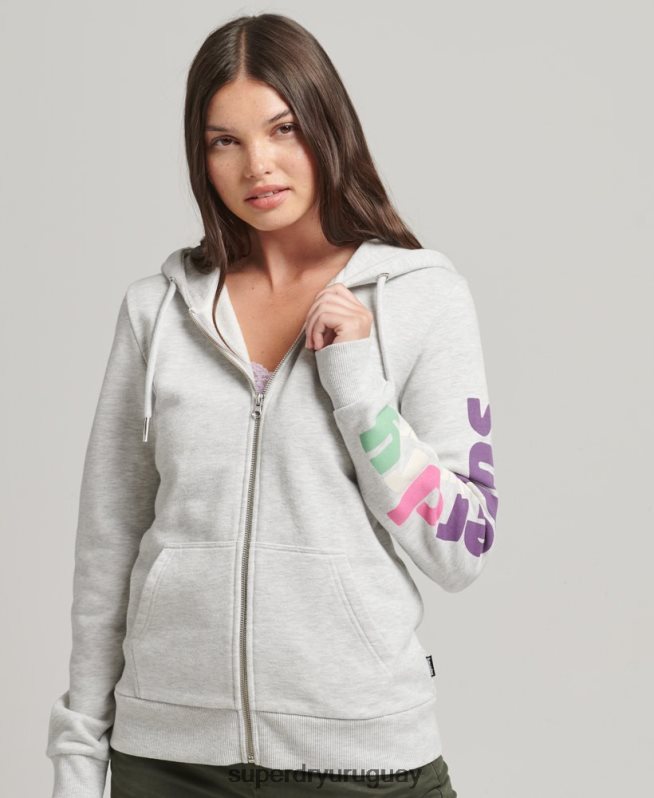 uy Superdry mujer sudadera con cremallera y terreno de los años 90 gris claro DT2N8Z6057 ropa