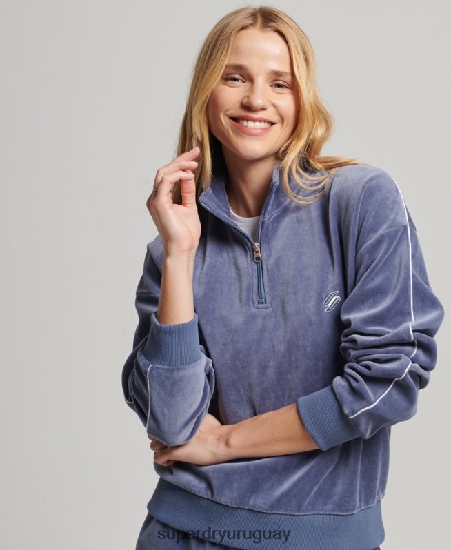 uy Superdry mujer sudadera con cuello henley de terciopelo azul DT2N8Z3363 ropa