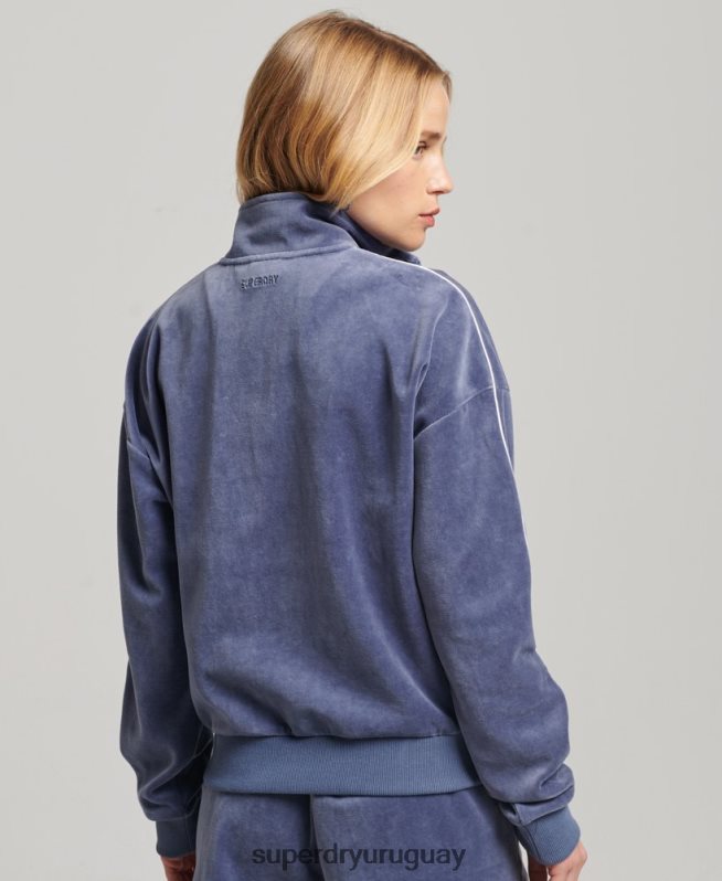 uy Superdry mujer sudadera con cuello henley de terciopelo azul DT2N8Z3363 ropa