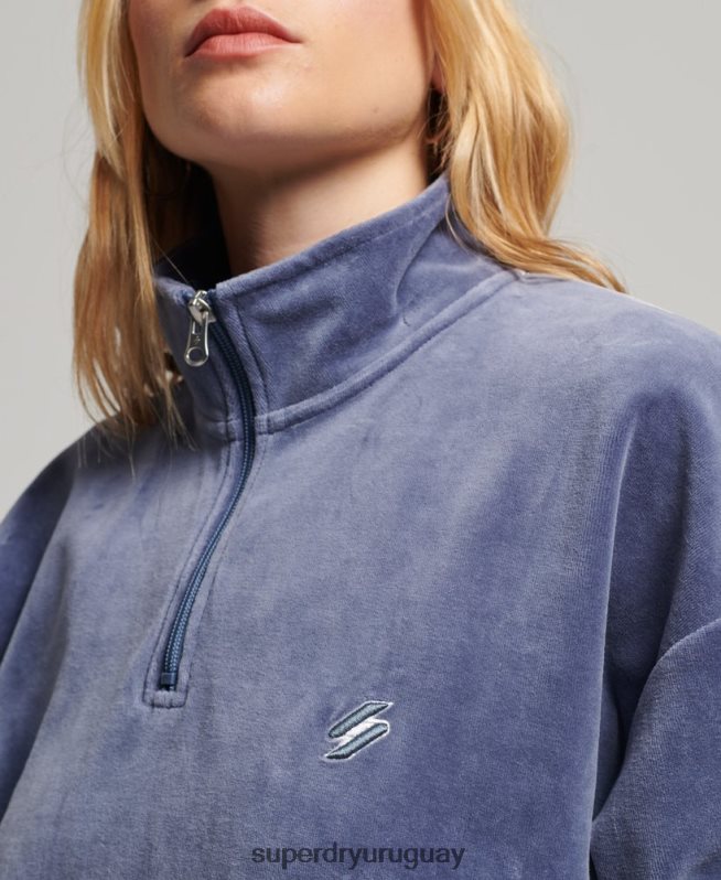 uy Superdry mujer sudadera con cuello henley de terciopelo azul DT2N8Z3363 ropa