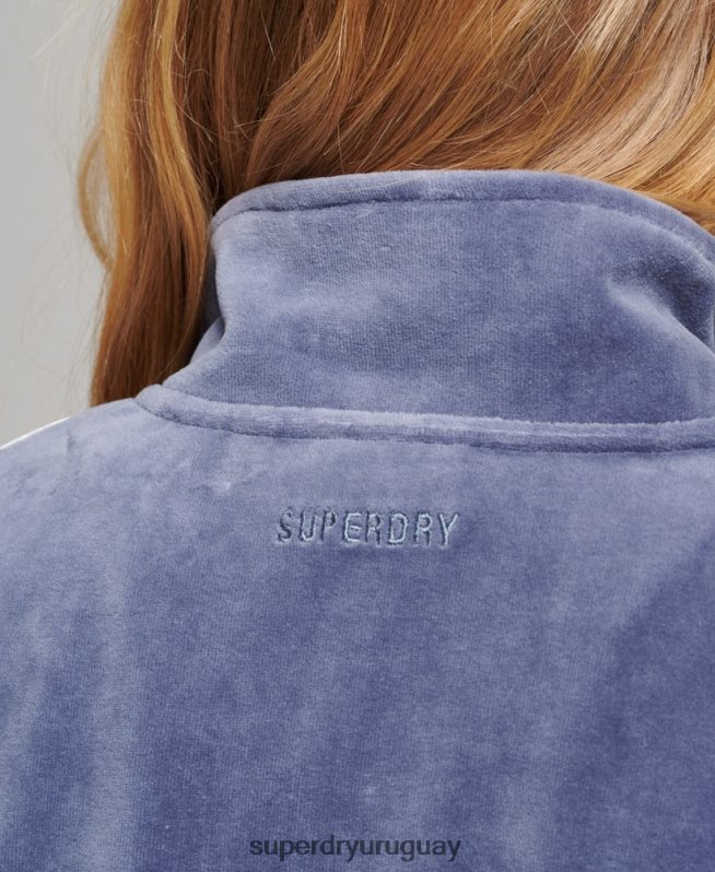 uy Superdry mujer sudadera con cuello henley de terciopelo azul DT2N8Z3363 ropa
