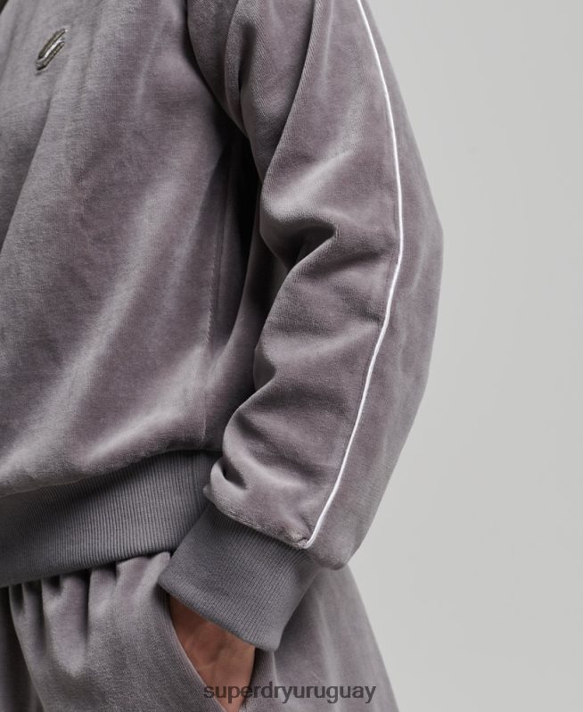uy Superdry mujer sudadera con cuello henley de terciopelo gris DT2N8Z3362 ropa
