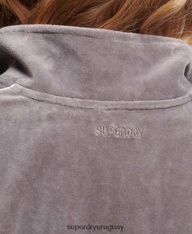 uy Superdry mujer sudadera con cuello henley de terciopelo gris DT2N8Z3362 ropa