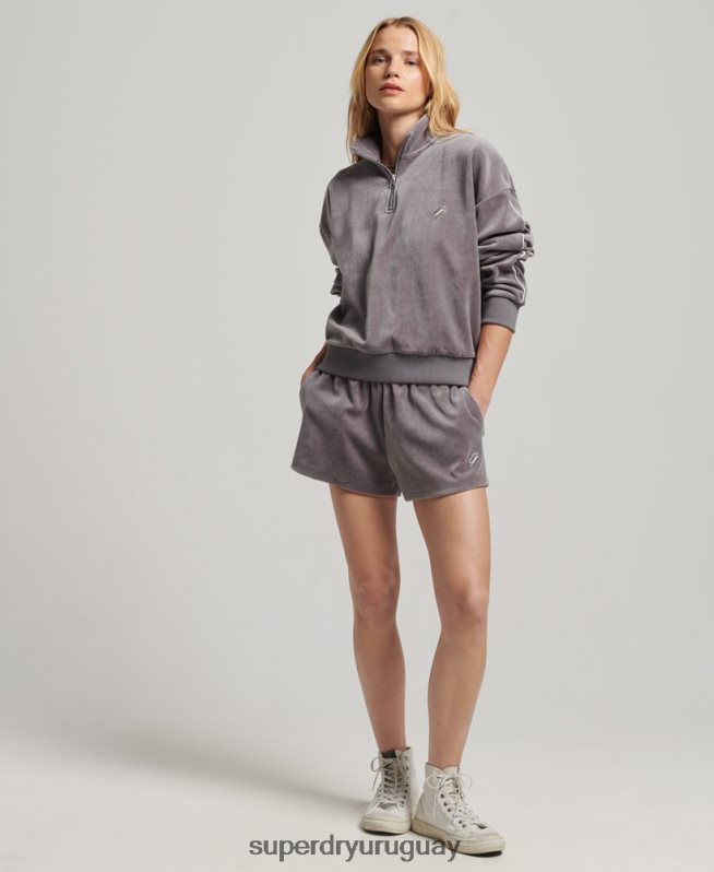 uy Superdry mujer sudadera con cuello henley de terciopelo gris DT2N8Z3362 ropa