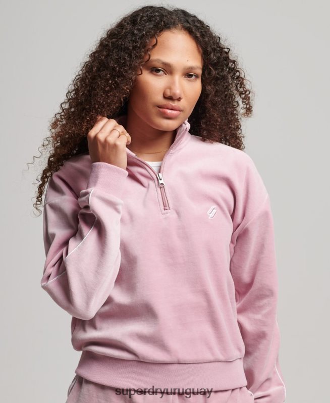 uy Superdry mujer sudadera con cuello henley de terciopelo rosa DT2N8Z3361 ropa