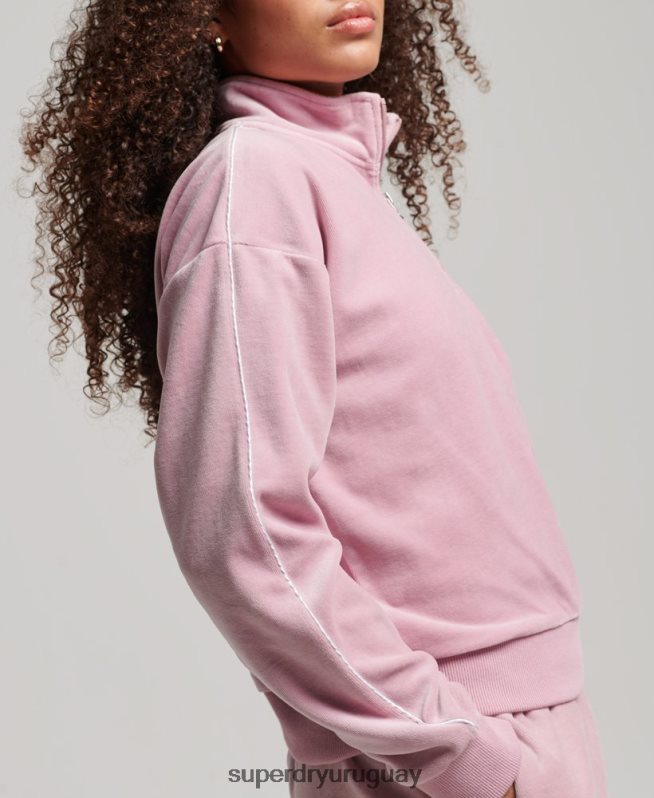 uy Superdry mujer sudadera con cuello henley de terciopelo rosa DT2N8Z3361 ropa