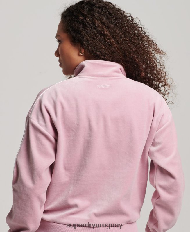 uy Superdry mujer sudadera con cuello henley de terciopelo rosa DT2N8Z3361 ropa
