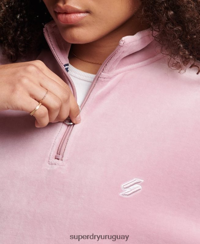 uy Superdry mujer sudadera con cuello henley de terciopelo rosa DT2N8Z3361 ropa