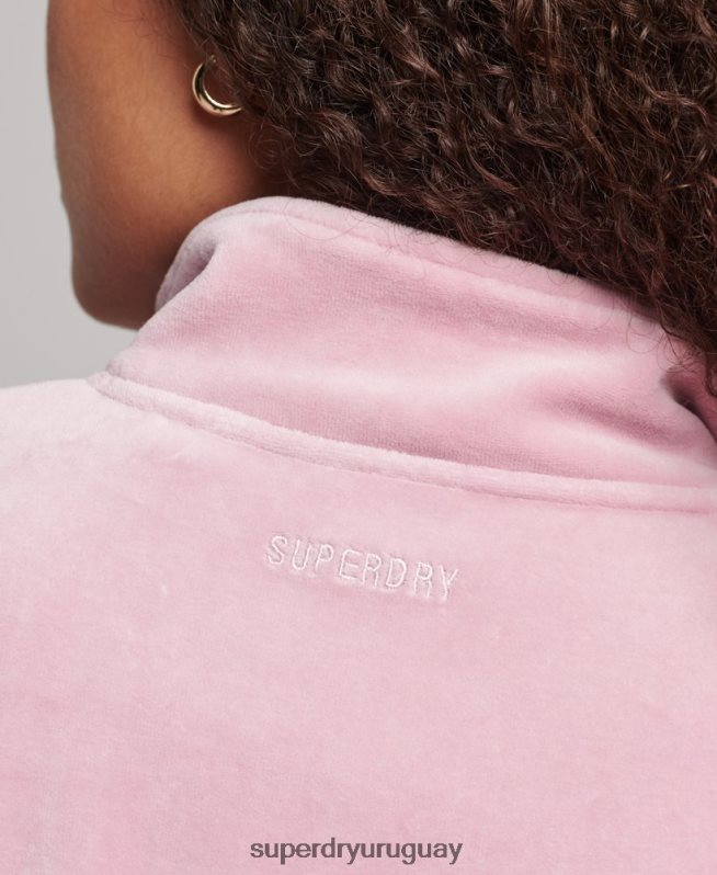 uy Superdry mujer sudadera con cuello henley de terciopelo rosa DT2N8Z3361 ropa