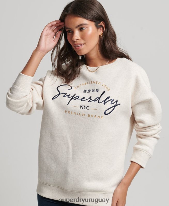 uy Superdry mujer sudadera con cuello redondo beige DT2N8Z3499 ropa