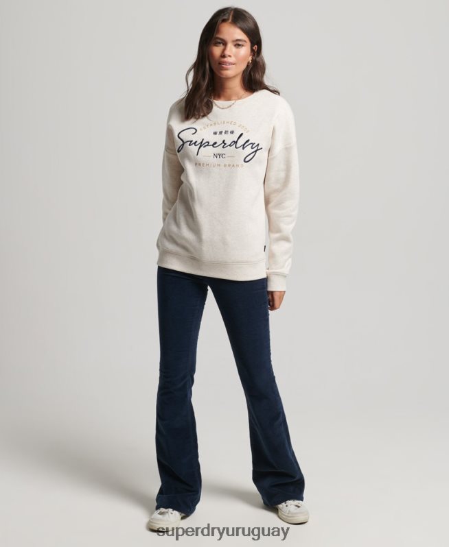 uy Superdry mujer sudadera con cuello redondo beige DT2N8Z3499 ropa