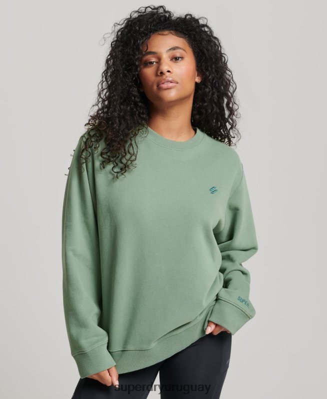 uy Superdry mujer sudadera con cuello redondo de algodón orgánico verde DT2N8Z3341 ropa
