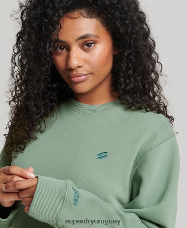 uy Superdry mujer sudadera con cuello redondo de algodón orgánico verde DT2N8Z3341 ropa
