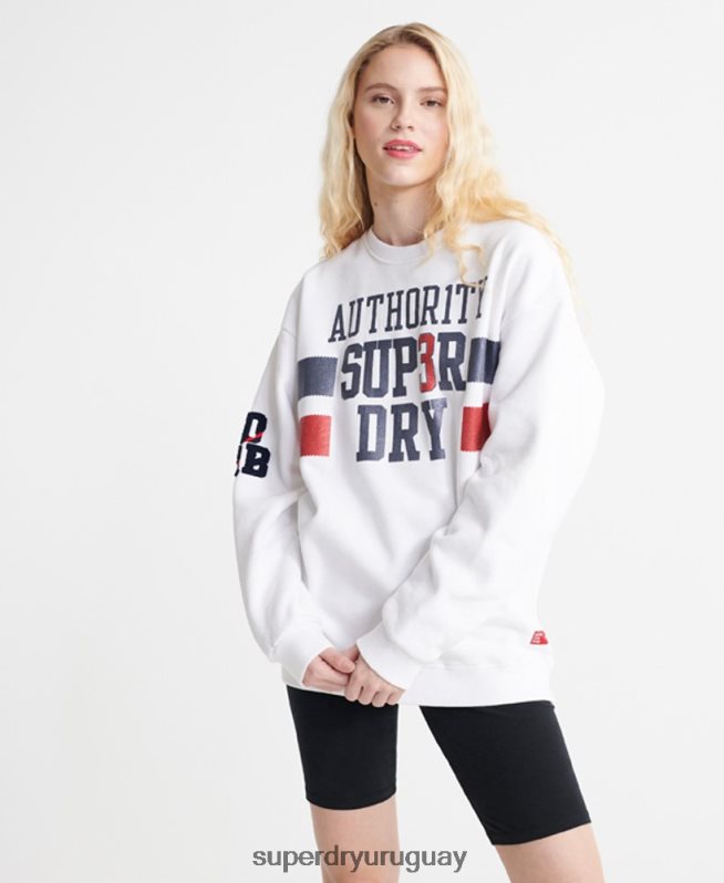 uy Superdry mujer sudadera con cuello redondo de autoridad sdqb blanco DT2N8Z3510 ropa
