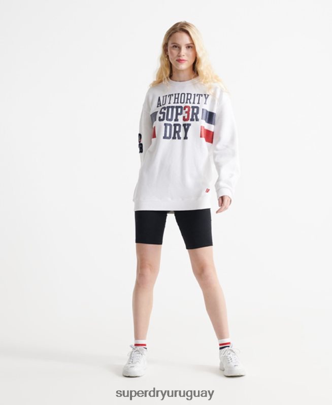uy Superdry mujer sudadera con cuello redondo de autoridad sdqb blanco DT2N8Z3510 ropa