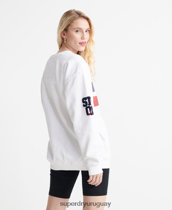 uy Superdry mujer sudadera con cuello redondo de autoridad sdqb blanco DT2N8Z3510 ropa