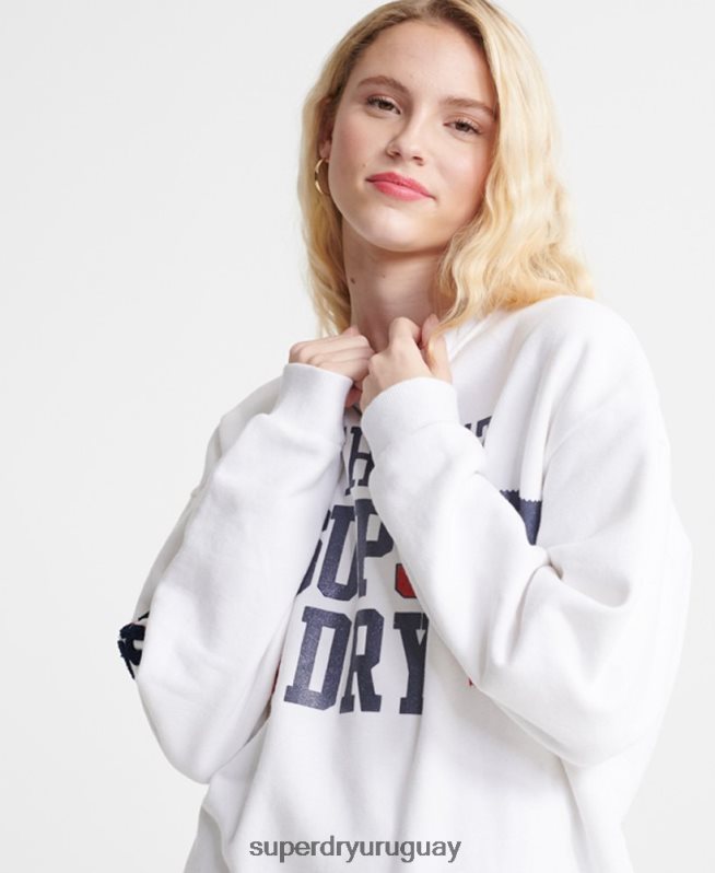 uy Superdry mujer sudadera con cuello redondo de autoridad sdqb blanco DT2N8Z3510 ropa