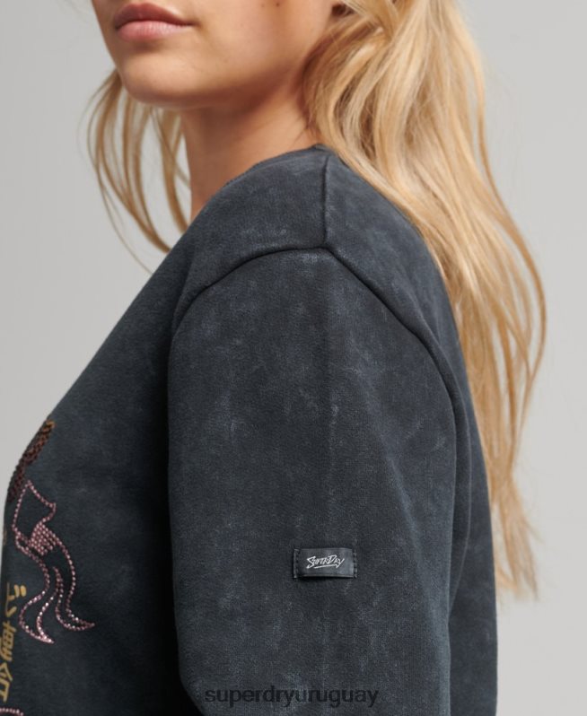 uy Superdry mujer sudadera con cuello redondo de metal de la marca negro DT2N8Z5850 ropa