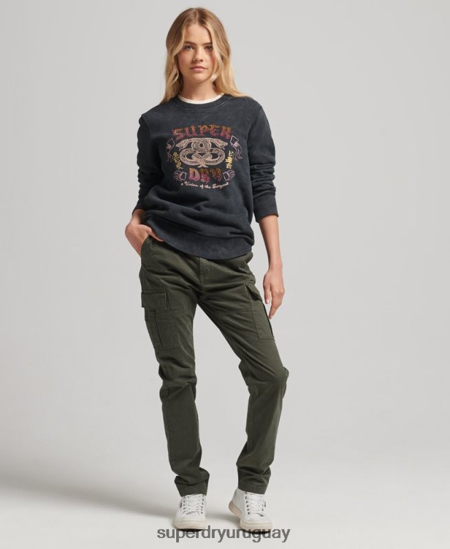 uy Superdry mujer sudadera con cuello redondo de metal de la marca negro DT2N8Z5850 ropa