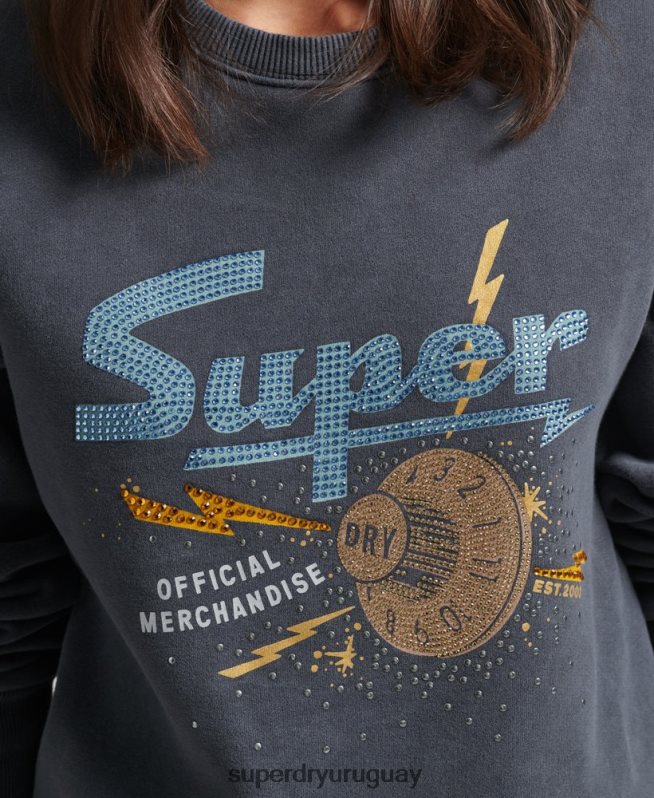uy Superdry mujer sudadera con cuello redondo de metal de la marca negro DT2N8Z6037 ropa