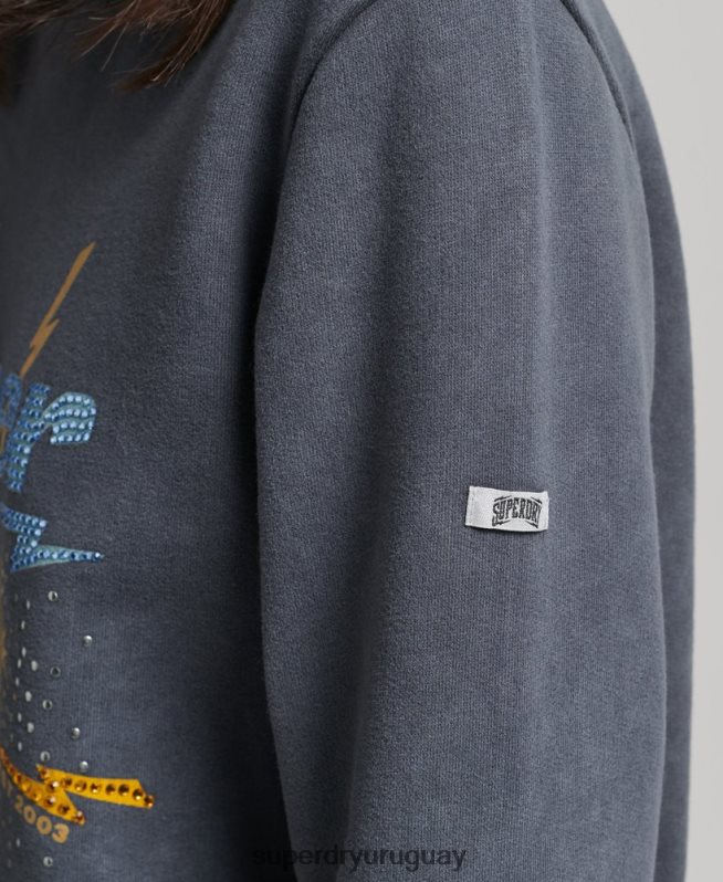 uy Superdry mujer sudadera con cuello redondo de metal de la marca negro DT2N8Z6037 ropa