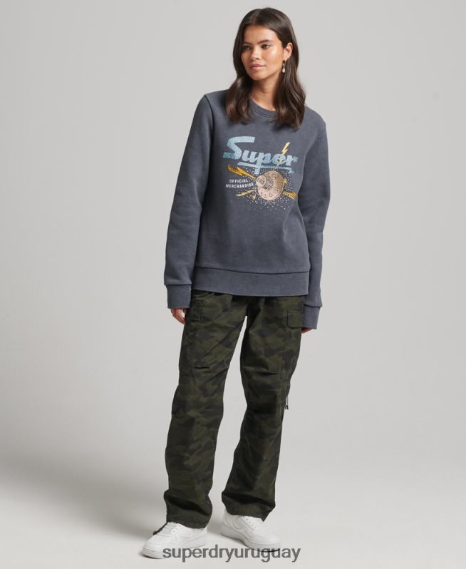 uy Superdry mujer sudadera con cuello redondo de metal de la marca negro DT2N8Z6037 ropa