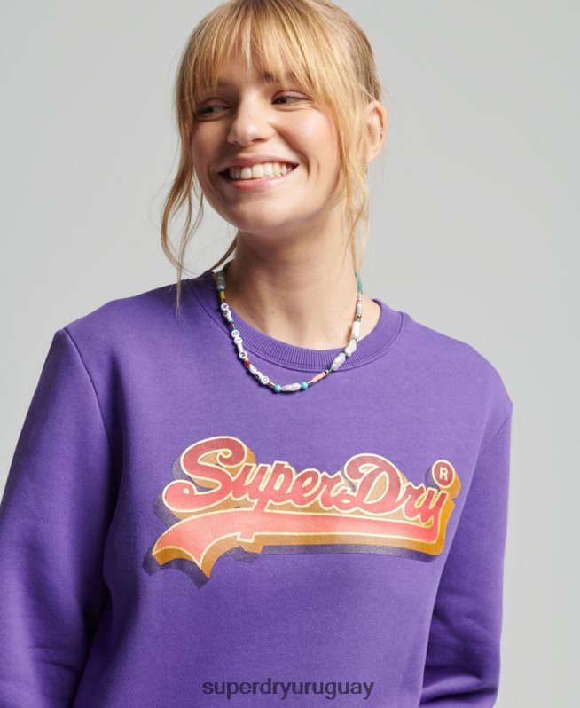 uy Superdry mujer sudadera con cuello redondo de temporada y logo vintage púrpura DT2N8Z3460 ropa