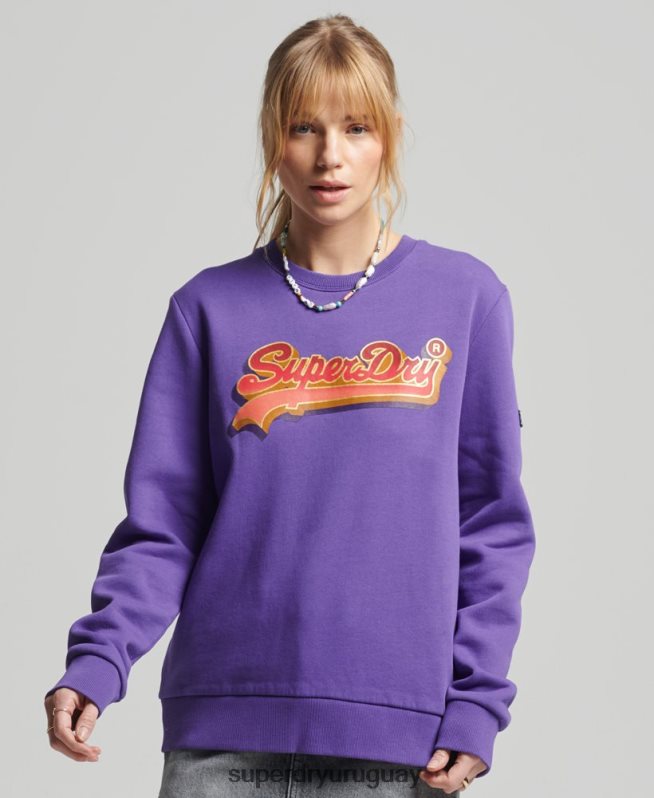 uy Superdry mujer sudadera con cuello redondo de temporada y logo vintage púrpura DT2N8Z3460 ropa